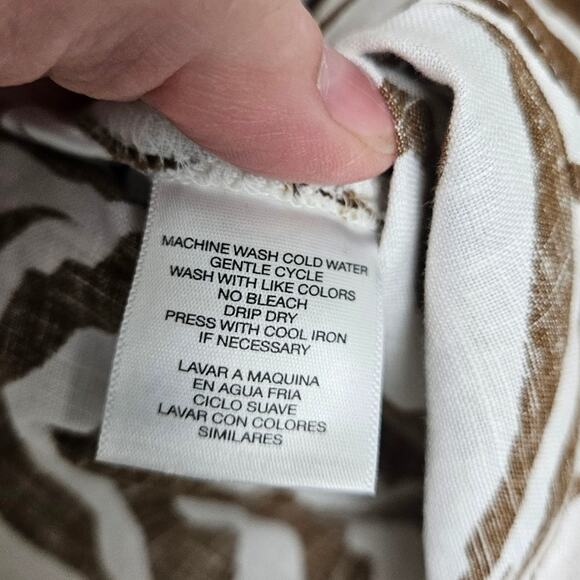 Jones New York Womens Brown White Zebra Print Linen Button Down Shirt Size PS - Picture 9 of 11